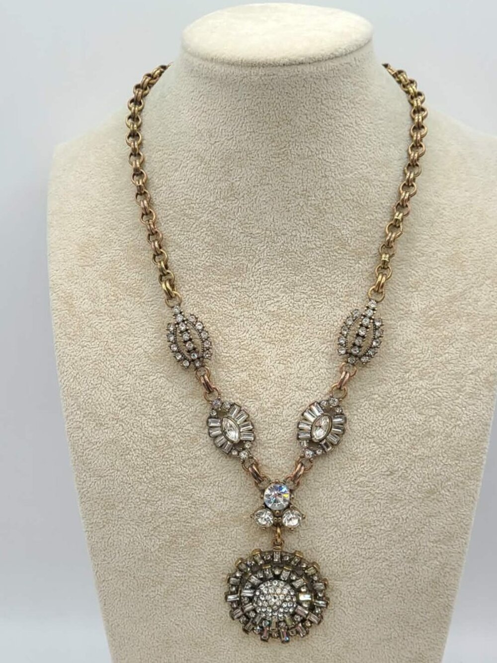 J Crew Clear Crystal Antique Brass Look Starburst Pendant